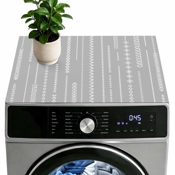White Vertical Diamond Columns Washer Dryer Top Protector Mat 24"x20" Vintage Minimalist Stripe Gray Washer and Dryer Covers for The Top, Non-Slip Washing Machine Mat for Laundry Kitchen