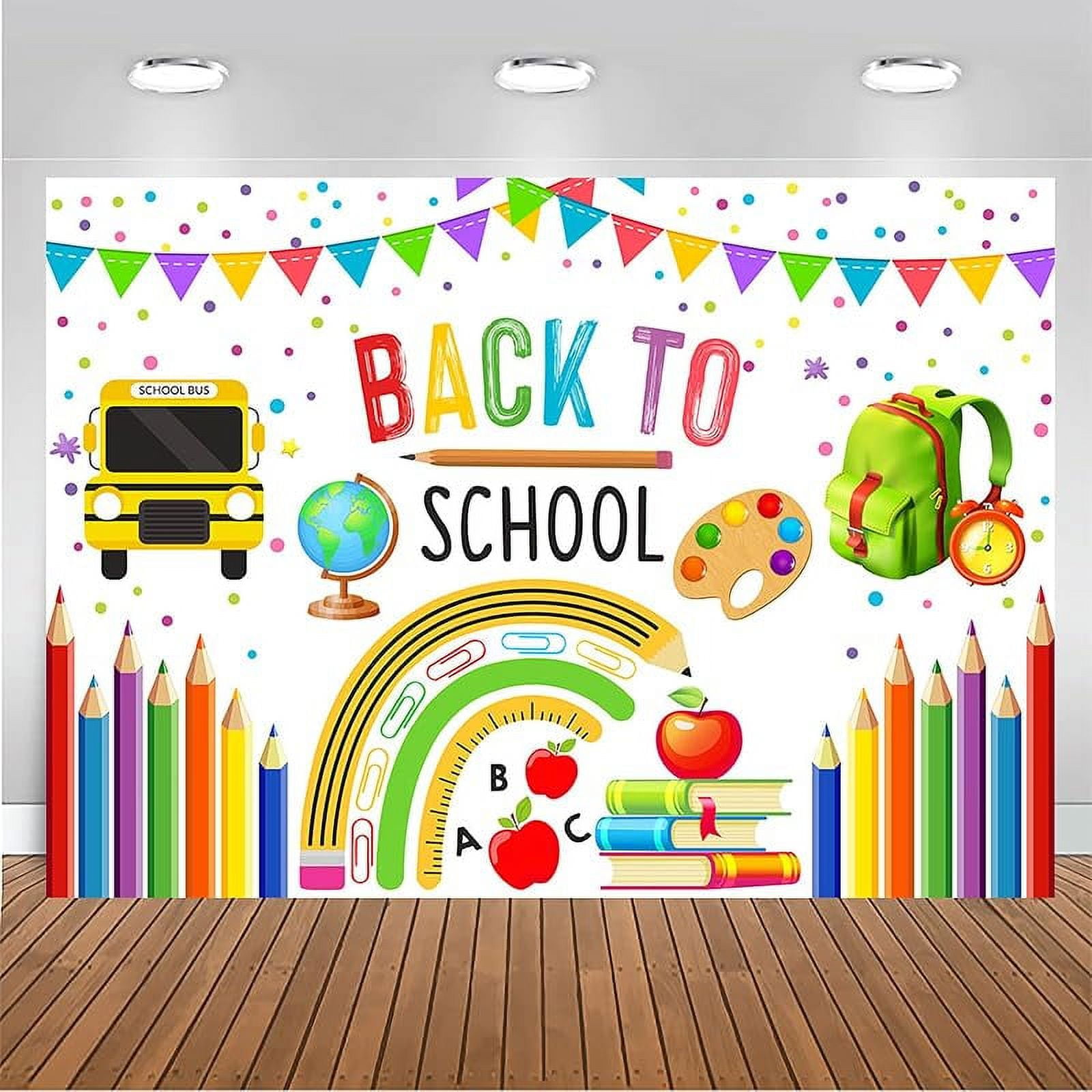 White Vibrant Back to School Backdrop First Day of School Kids Students ...