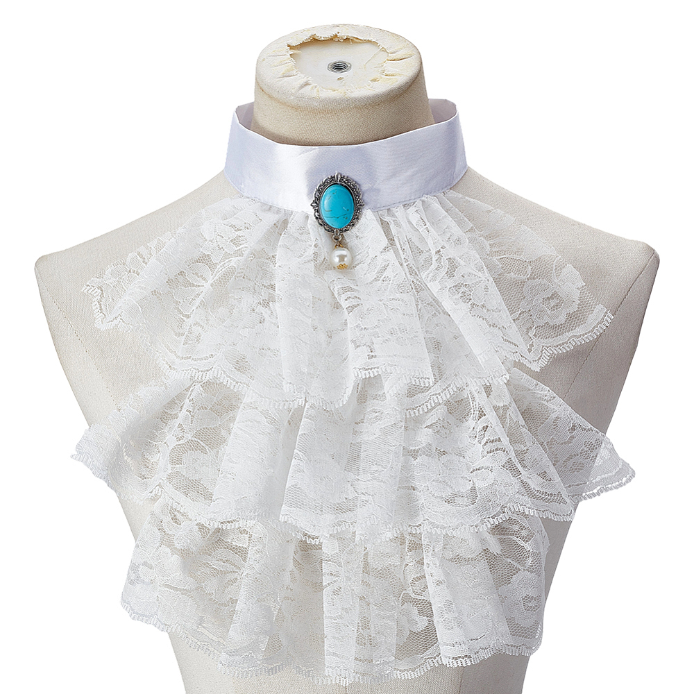 White Ruffle Jabot White Victorian Lace Jabot Polyester Lace Ruffled Detachable Collar ...