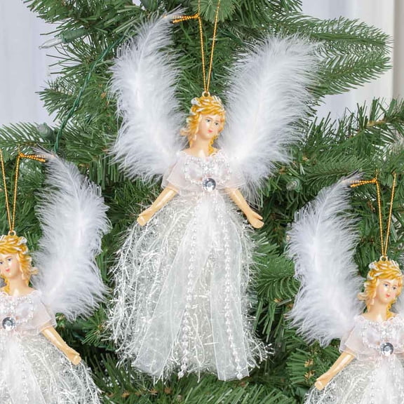 White Victorian Sparkle Feather Angel Ornaments by Factory Direct Craft (Package of 12): Holiday Décor Christmas Tree Creations