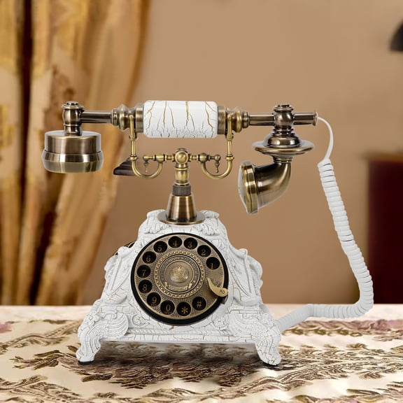 White Vintage Antique European Style Old Fashioned Rotary Dial Phone Handset Telephone for Hotels, Homes