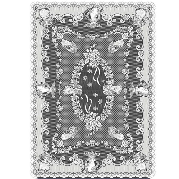 White Vintage Lace Tablecloth with Angel Design for Holiday Decor, Round or Rectangle Shape for Indoor and Outdoor Dining