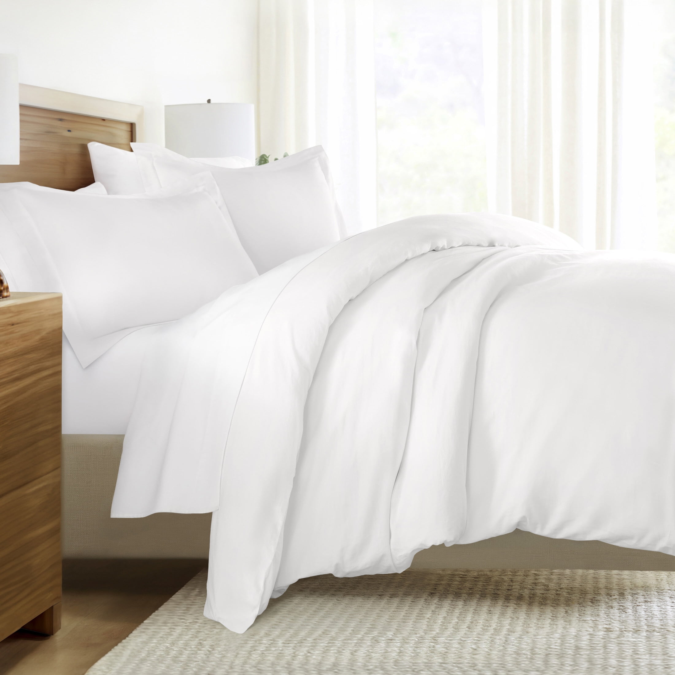White Vintage Washed 3 Piece Cotton Duvet Cover Set, King/Cal-King, by Noble Linens