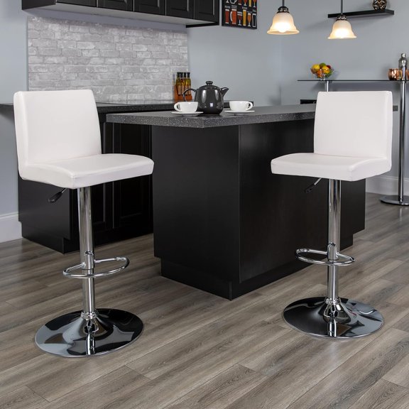 White Vinyl Adjustable Height Panel Back Barstool