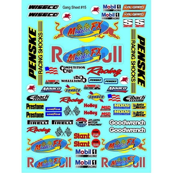 White Vinyl R/C Racing Sponsor Sticker Gang Sheet 15-1/4-1/5 1/6th Scale Model Decal Sticker Sheet Radio Control Lexan Body Die-Cut to Shape - Peel & Stick Water Slide - Bull - Drinks