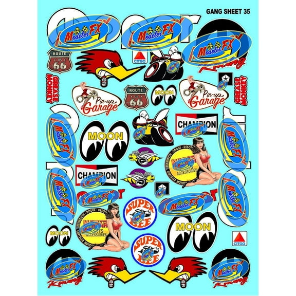 White Vinyl R/C Racing Sponsor Sticker Gang Sheet 35-1/24-1/16th Scale Model Decal Sticker Sheet Radio Control Lexan Body - Decorate Your R/c Cars, Boats, Trucks Scale Model  Die-Cut to Shape