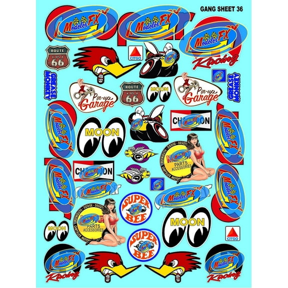 White Vinyl R/C Racing Sponsor Sticker Gang Sheet 36-1/4-1/5  1/6th Scale Model Decal Sticker Sheet Radio Control Lexan Body  Die-Cut to Shape - Peel & Stick  Water Slide - Red