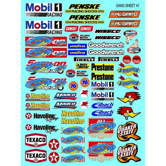 White Vinyl R/C Racing Sponsor Sticker Gang Sheet 41-1/8th  1/10th Scale Model Decal Sticker Sheet R/C Lexan Body - Decorate Your R/c Cars, Boats, Truck Model  Die-Cut to Shape - Peel & Stick