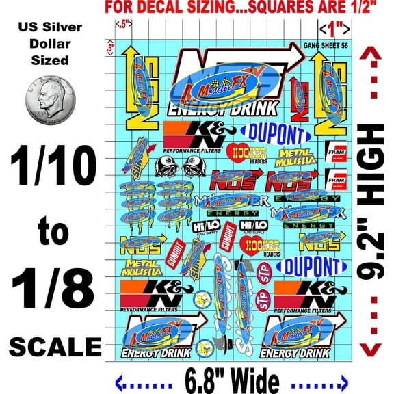 White Vinyl R/C Racing Sponsor Sticker Gang Sheet 56-1/8th 1/10th Scale Model Decal Sticker Sheet R/C Lexan Body - Decorate Your R/c Cars, Boats, Truck Model Die-Cut to Shape - Peel & Stick