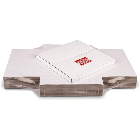 White Vinyl Record Mailers 12.8x12.8x1 Inch LP Mailing Corrugated Cardboard Boxes Easy Fold Multi Depth Album Shipping Boxes With Fragile Stickers 15 Pack