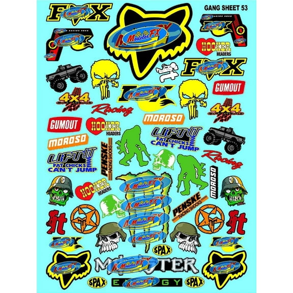 White Vinyl Sheet 53 R/C Racing Sponsor Sticker Gang Sheet Wrench-1/4-1/51/6th Scale Model Decal Sticker Sheet Radio Control Lexan Body-Die-Cut to Shape-Peel & StickWater Slide-Car