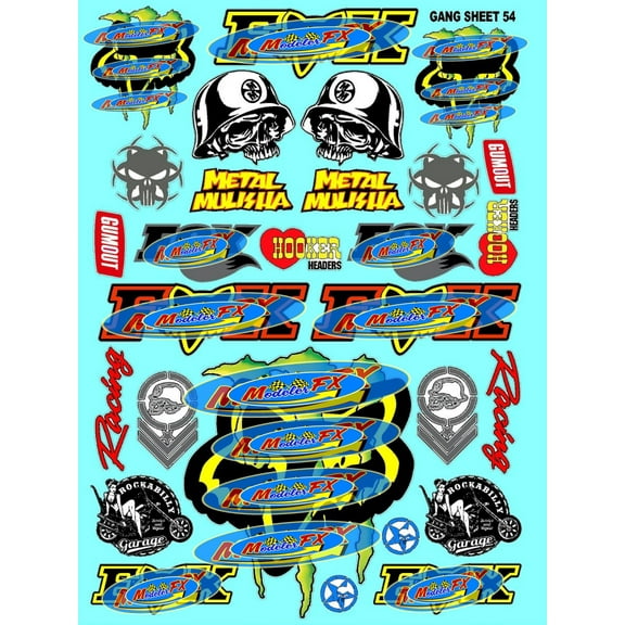 White Vinyl Sticker Sheet 54a Variety - 1/12 to 1/10th Scale R/C Model Decal Sticker Sheet Radio Control Lexan Body