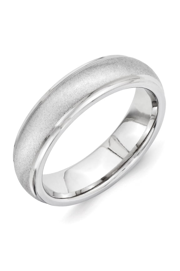 White Vitalium Ring Band Wedding Grooved Standard Domed Stone