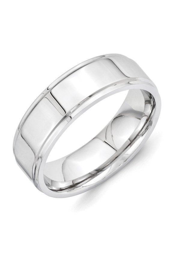 White Vitalium Ring Band Wedding Ridged Standard Flat