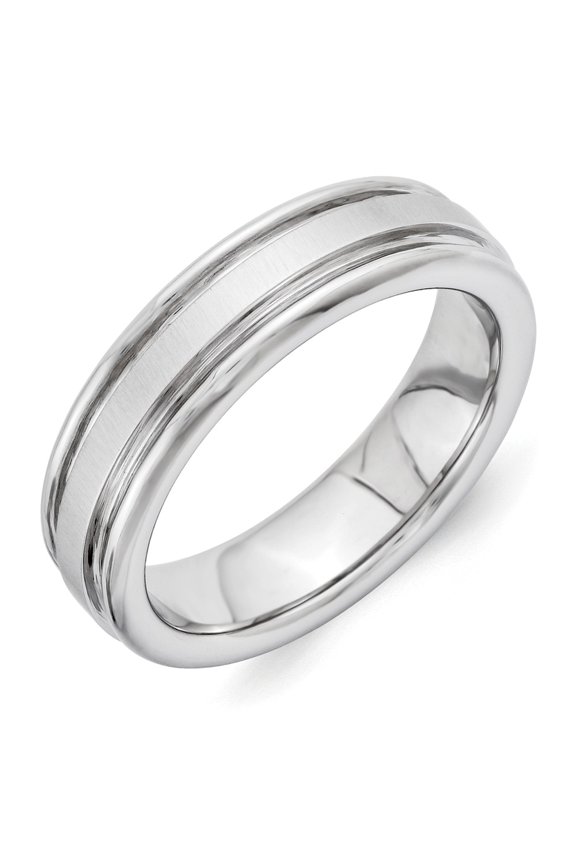 White Vitalium Ring Band Wedding Rounded Cross Satin Finish center Edge 6mm