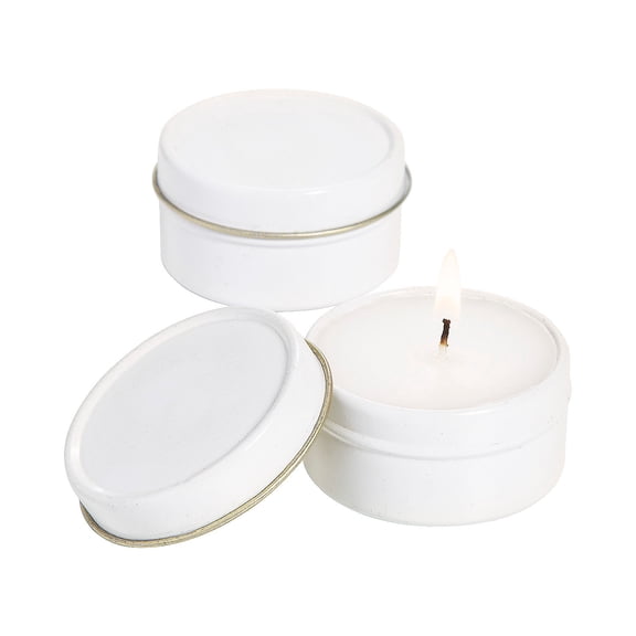 White Votive Candles in Metal Tin - 12 Pieces