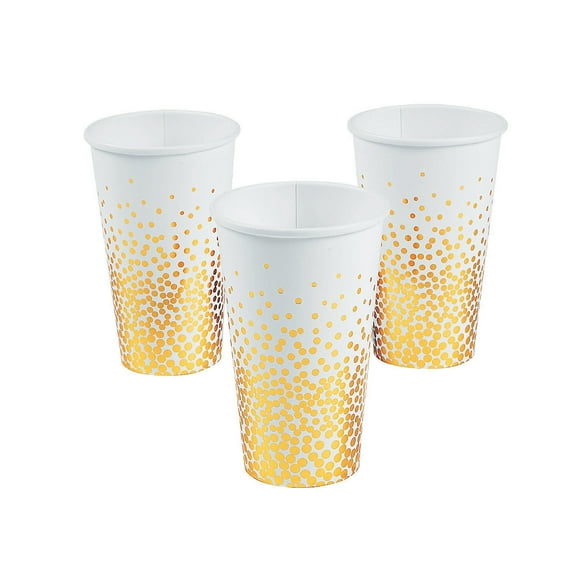 White W/Gold Foil Dot 16Oz Cups 24Pc - Party Supplies - 24 Pieces