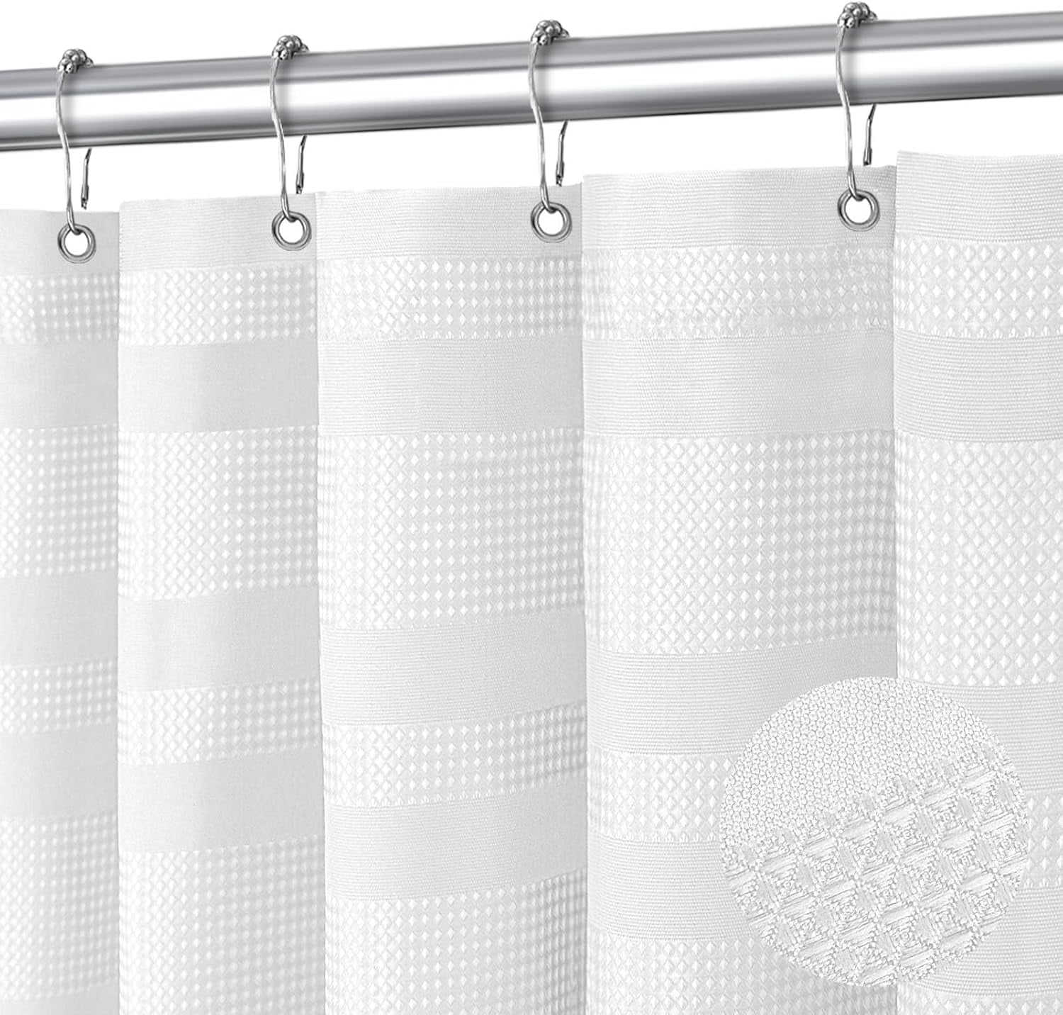 Hermosa Collection White Waffle Shower Curtain - 100% Cotton Hotel Luxury 72x72