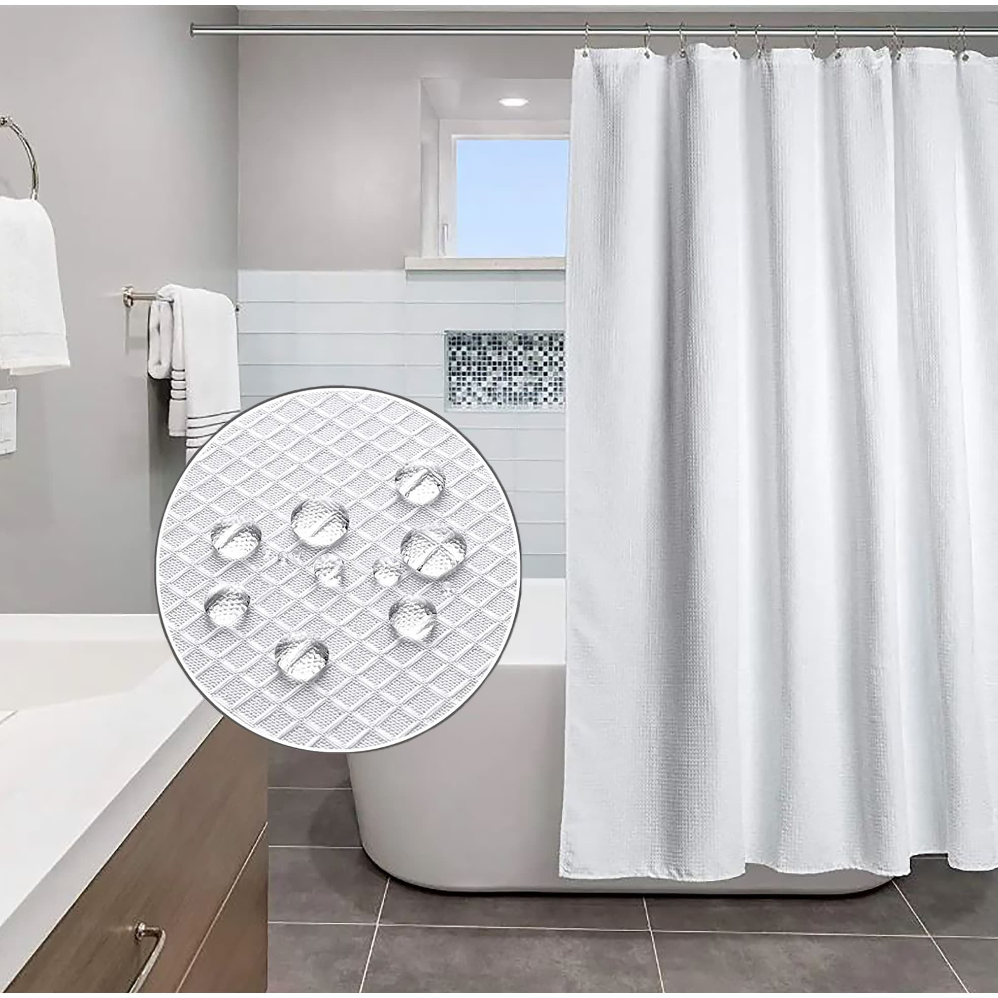 White Waffle Weave Geometric Washable Polyester Shower Curtain - 70" x 72"