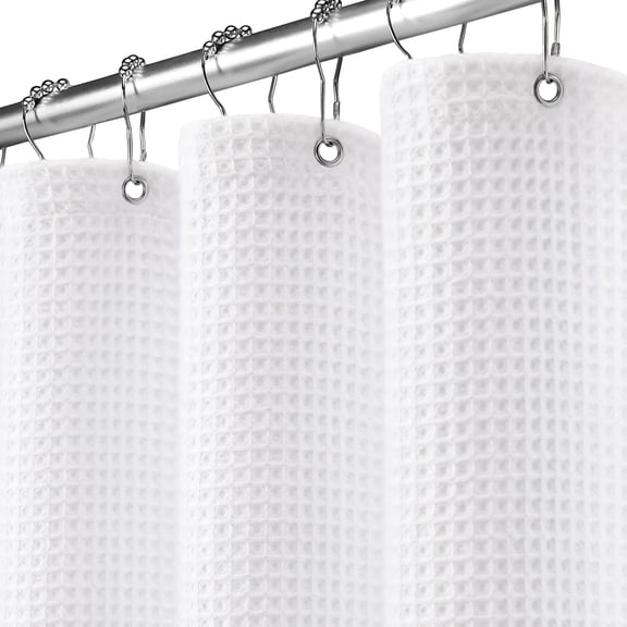 White Waffle Weave Shower Curtain - Cotton Fabric Texture Heavyweight Shower Curtain for Bathroom,Washable,72Wx72L