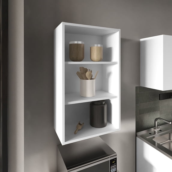 White Wall Cabinet, 3 Shelves, 36" Height / Create a Functional Kitchen