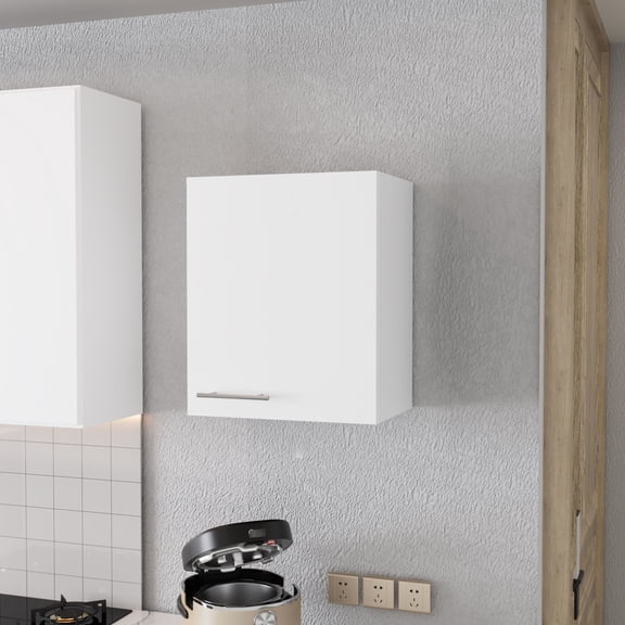 White Wall Cabinet For Small Spaces, One Door, Kitchen Use Compact Space With Door Organization