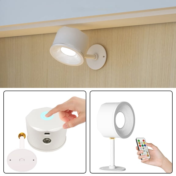 White Wall Light with Remote Control, for Bedroom Living Room Hallway, Rechargeable, 360 degree Rotatable, RGB Light Colour