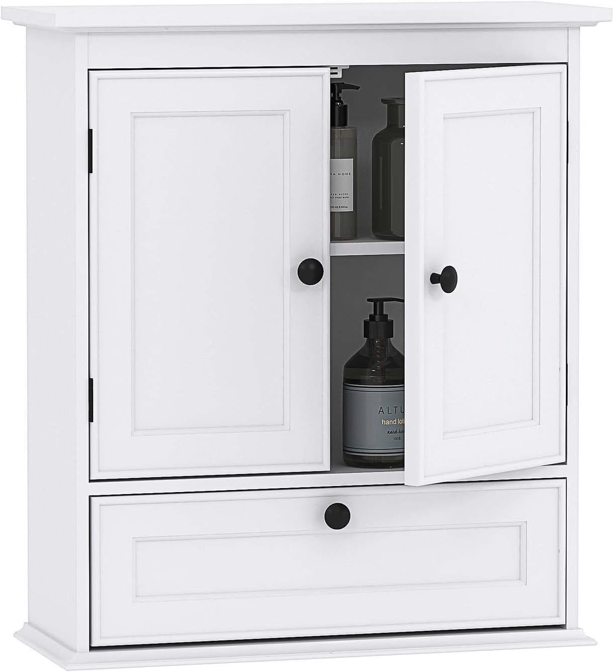 White Wall Mounted Bathroom Cabinet - Over Toilet Storage, Adjustable ...