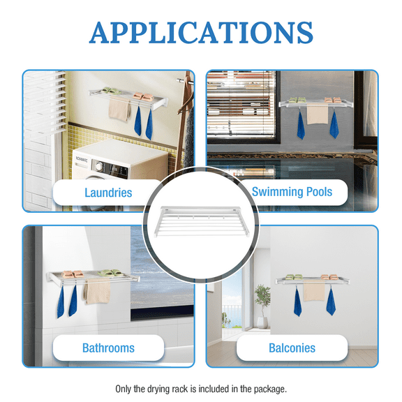 White Wall Mounted Collapsible Clothes Drying Rack For Laundry Room Bathrooms