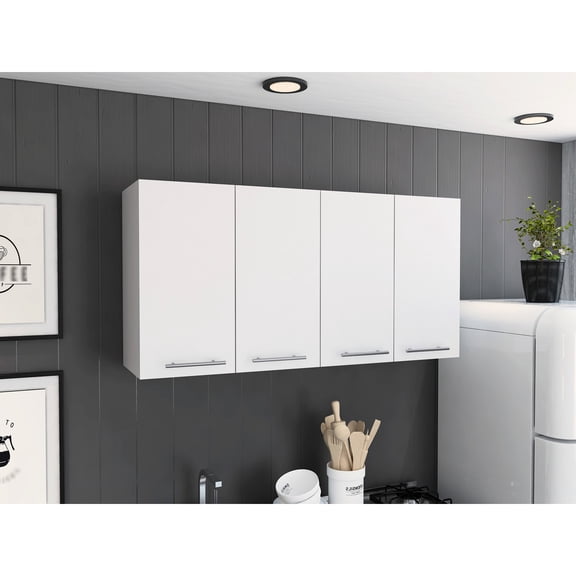 White Wall - Mounted Double Cabinet / Kitchen Use / Large Storage for Dishes