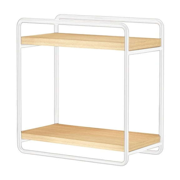 White Wall Mounted Double Layer Storage Rack With Solid Wood Shelves And Iron Frame No Installation Required For Home 10.23X4.72X8.66Inch