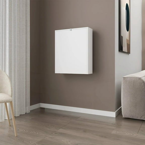 White Wall-Mounted Drop-Leaf Table with 4 Spacious Shelves