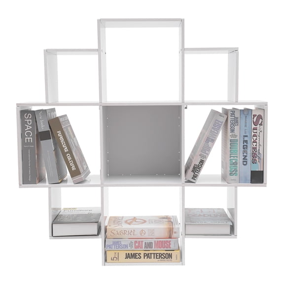 White Wall Mounted Floating Cube Bookshelf with 9 Compartments, 3 Sizes PVC Board Display Shelves for Study, Office, Kitchen, Bedroom & Living Room