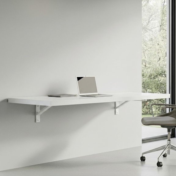 White Wall Mounted Folding Desk Compact Drop-Down Workbench