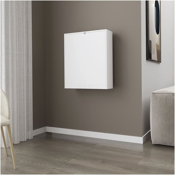 White Wall Mounted Folding Table with Drop Leaf Design, Space Saving Kitchen Breakfast Nook Desk for Small Spaces