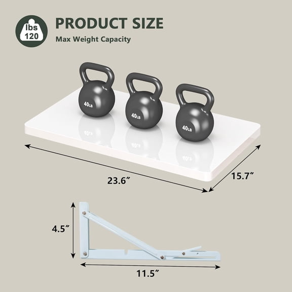 White Wall Mounted High Gloss Folding Table 23.6" L x 15.7" W