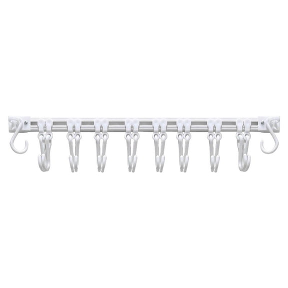 White Wall Mounted Hook Rail, 11.8 Inch Kitchen Utensil Hanger with 8 Swivel Hooks, Entryway Organizer