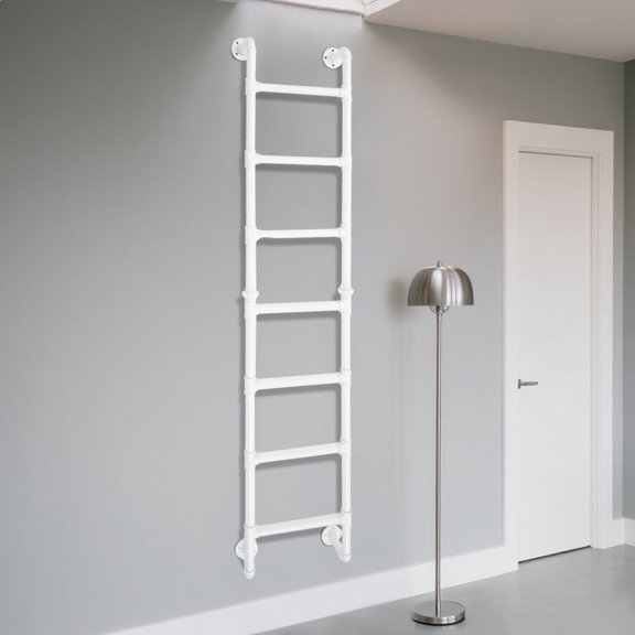 White Wall-Mounted Ladder for Attic Bunk Bed Multi-Functional 7-Step Ladder