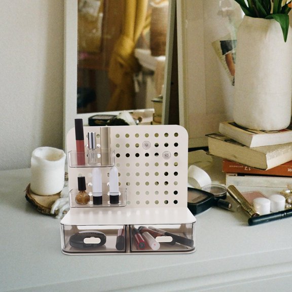White Wall Mounted Pegboard Storage System with Easy Access Boxes for Desk