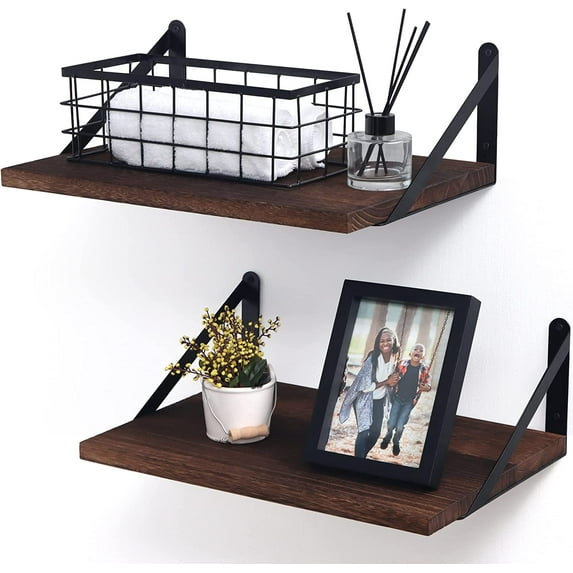 White Wall Mounted Shelves, 12" Deep Wood Wall Mounted Shelves, Set of 2, 16" W x 12" D for Bathroom, Bedroom, Kitchen, Living Room, White