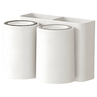White Wall Mounted Toothbrush Holder, 2 Cup Perforation-Free Bathroom Shelf, Multi-Compartment Mouthwash Organizer, Hygienic Design, 5.9 x 4.9 x 4.5 inch for Home Use