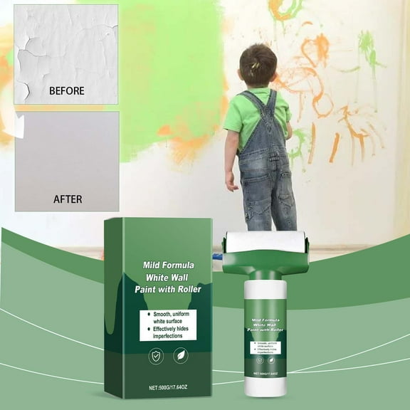 White Wall Paint 500g, Fast Drying Low Odor Emulsion Paint with High Coverage for Interior Walls, Stain Covering Roller Paint for Quick Home Refresh