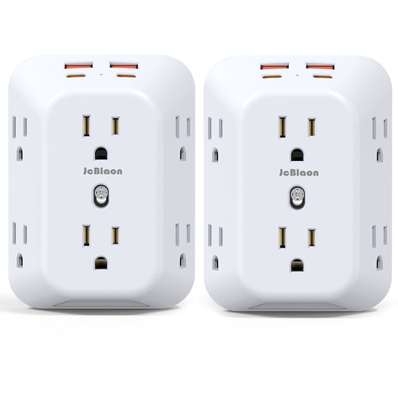 White Wall Socket Extender, 6 AC 4 USB (2 USB-C) Surge Protector for Home Office Dorm,2Pcs