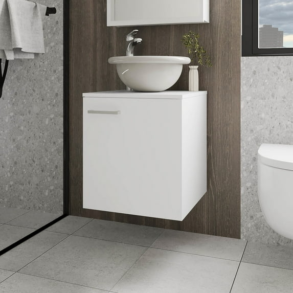 White Wall-mounted Bathroom Vanity with Soft-close Doors and Spacious Storage for a Modern Bathroom