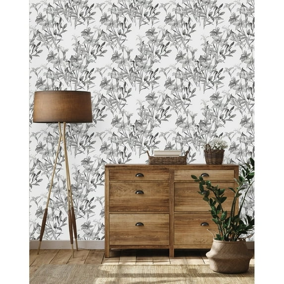 White Wallpaper with Floral Design Peel-and-Stick - 25"W x 225"H