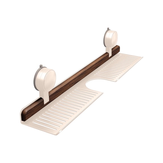 White Walnut Bathroom Kitchen Suction Cup Shelf Wall Mounted No Drilling over Sink Shelf Removable Shower Suction Faucet, Stainless Steel Floating Organizer for Toiletries, Bottles 19x5in