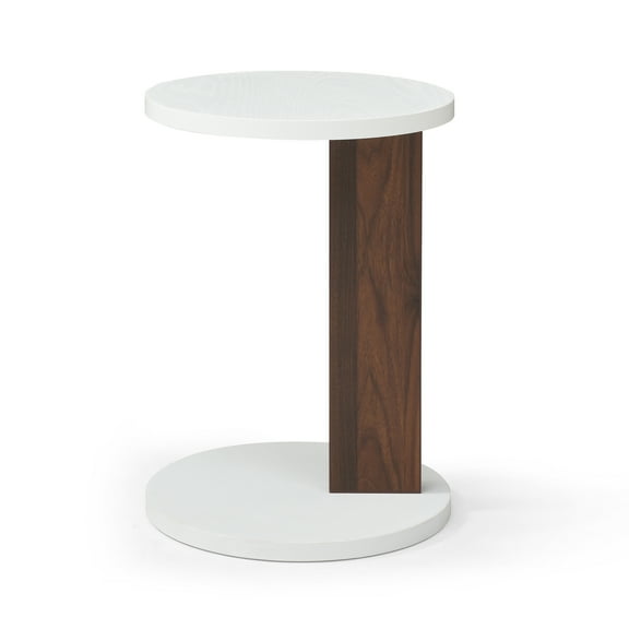 White Walnut C-Shaped End Table for Couch, Small Side Table Rustic