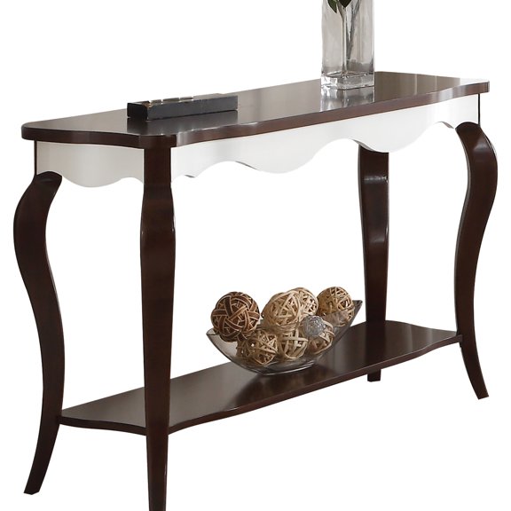 White & Walnut Garden Table - Poplar Wood Birch Veneer, 49lb, 48x17x30 Elegant Console For Bistro Synthetic Material, 48x30x17, 49lb Weight