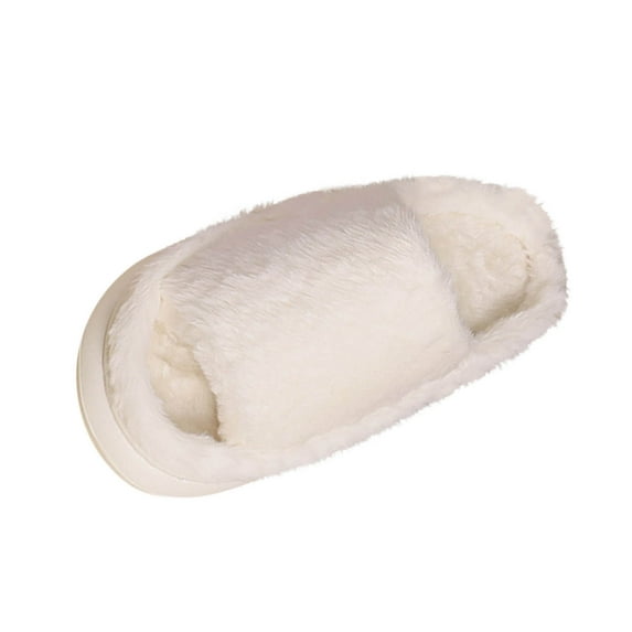 White Warm Fuzzy Open-Toe Slippers For Women, Soft Fleece Interior, Easy Slip-On For A Bright Lounging Experience