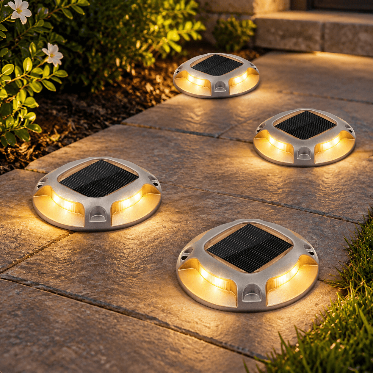 White+Warm White 4pack Solar Outdoor Deck Driveway Dock Marker Lights ...